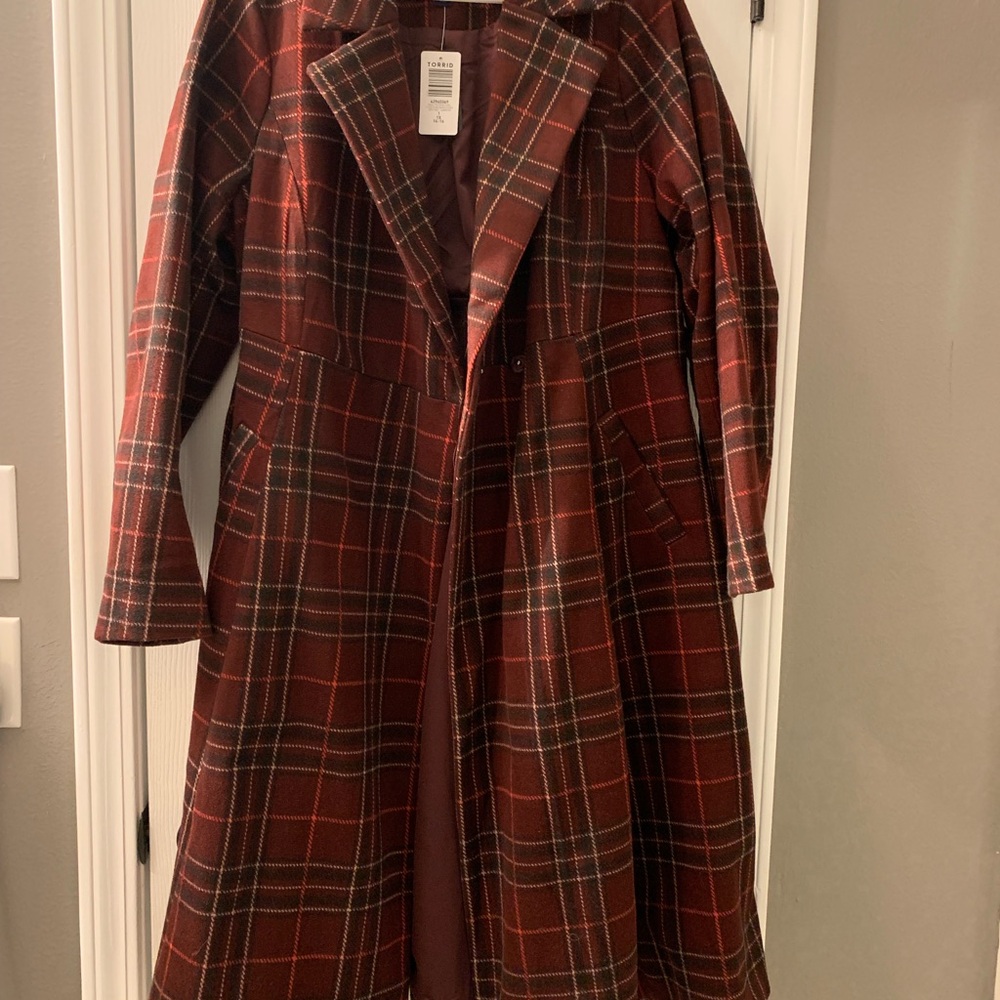 Torrid Plaid Coat in Red and Brown